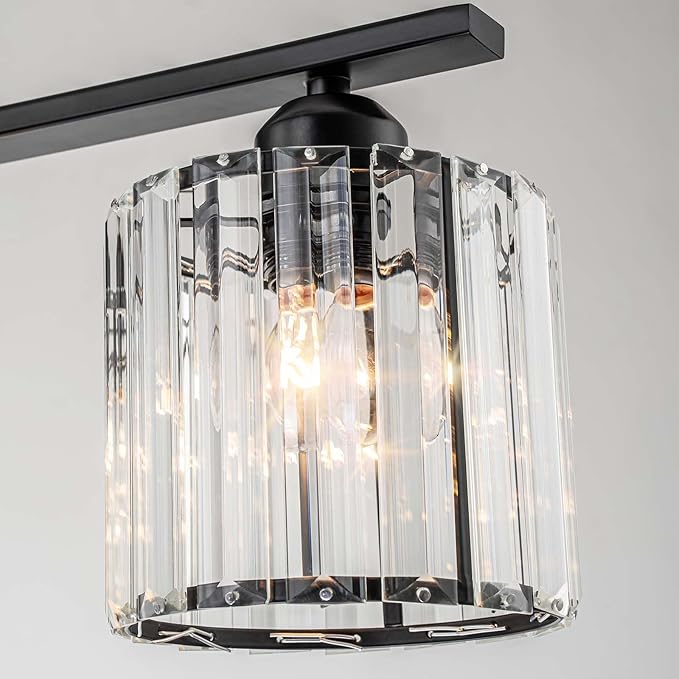 36" Black Chandeliers for Dining Room Light Fixtures over Table, 5-Light Black Linear Farmhouse Pendant Lights Kitchen Island Lighting, Modern Island Lights for Kitchen with Clear K9 Cystal Shades