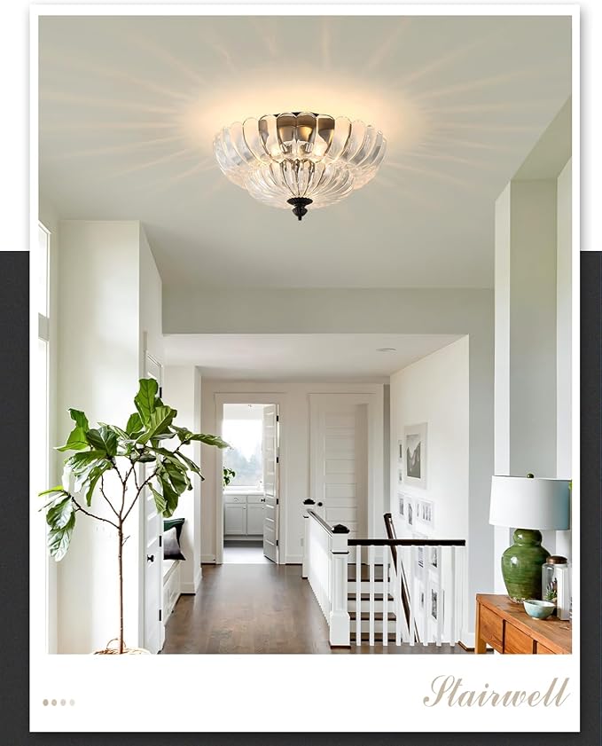 ANYLOVE Modern 12Inch Clear Glass Flower Glass Semi Flush Mount Ceiling Light, 3 Light for Living Room Bedroom Hallway Entryway Foyer