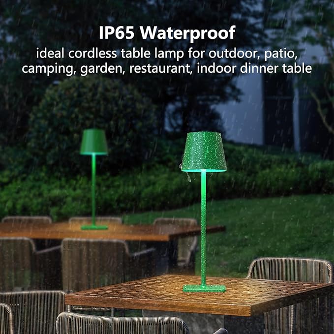2 Pack Cordless Table Lamp: 6000mAh Battery Operated Touch Lamp Outdoor Table Lights, 3 Color Stepless Dimming, Waterproof Wireless Portable Desk Lamp for Indoor Table Living Room Camping Cafe(Green)