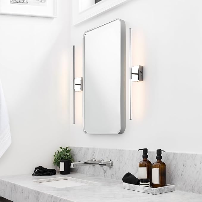 JONATHAN Y 28" Chrome Modern Dimmable Integrated LED Wall Sconce, Metal Vanity Light for Bathroom Mirror Bedroom Hallway, Sleek Hardwired Wall Lamp Fixture, 3000K (JYL7022A-SET2)