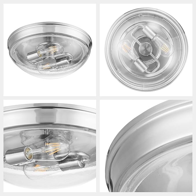 Prominence Home Madalyn 13" Brushed Nickel Flush Mount Seeded Round Glass Ceiling Light - 51542-01
