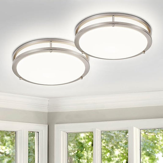 DLLT 2Pack Flush Mount LED Ceiling Light: 13 Inch 5CCT (3000K-6000K) & Dimmable Ceiling Light Fixtures for Bedroom Hallway - 24W Modern Brushed Nickel Super Bright Kitchen Lighting Fixtures Ceiling