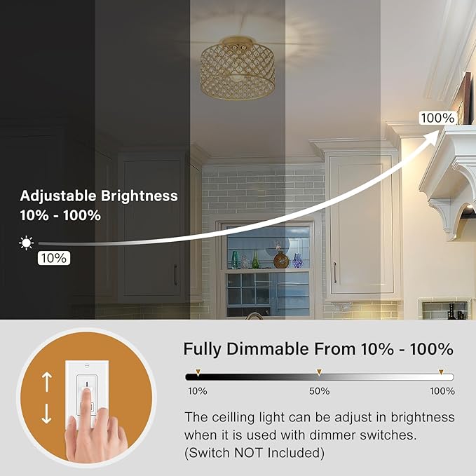 Gold Crystal Ceiling Light Fixture,Modern Semi Flush Mount Ceiling Lighting Fixture,Round Small Chandelier for Dining Room, Hallway, Entryway, Kitchen, Bedroom,Foyer,1 Light,11.2 inch