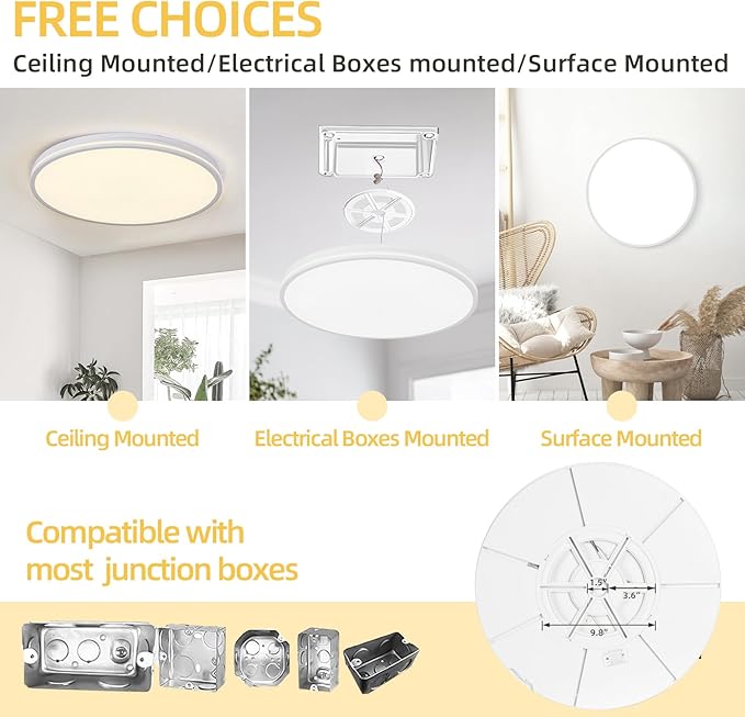 20 Inch Flush Mount Ceiling Light 50W, White LED Ceiling Light with Side Light, 2700K/4000K/6000K CCT Selectable, 5000lm Round Light Fixtures for Bedroom, Kitchen, Dining Room, Living Room