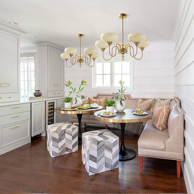 BOKT Gold Vintage Chandelier Modern 5-Light Globe Chandelier with Smooth Lampshade Sputnik Pendant Light Dining Room Chandeliers for Living Room Bedroom