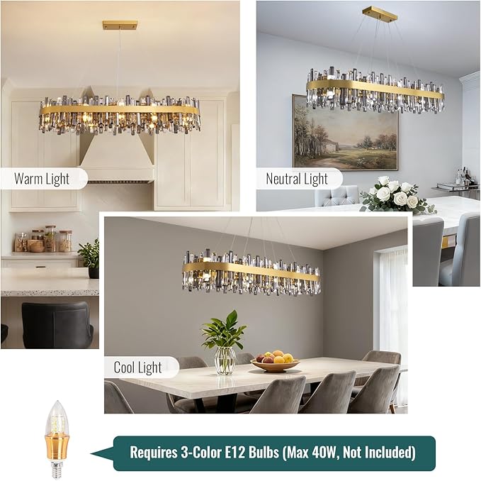 Siljoy Gold Crystal Chandelier for Dining Room, Large Modern 2-Tiers K9 Crystal Raindrop Chandelier, 20 Lights Luxury Adjustable Hanging Ceiling Light for Living Room Kitchen Island Bar L52''