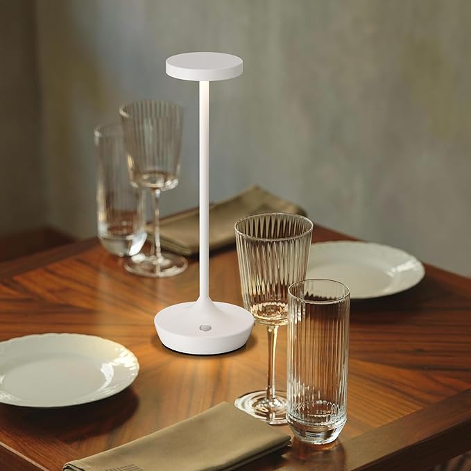 YHT Cordless Rechargeable Table Lamp - 6000mAh Portable LED Battery Operated Table Light - Outdoor Waterproof Dimmable Table Lamps for Restaurant Dining Bedroom Bars Home Patio Outdoor (White 2P)
