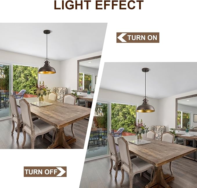 Refice 3 Packs Farmhouse Pendant Lights, Oil Rubbed Bronze Pendant Lighting, lsland Pendant Lights for Kitchen lsland lndustrial Adjustable Height Dome Hanging Lights for Barn, Dining Room