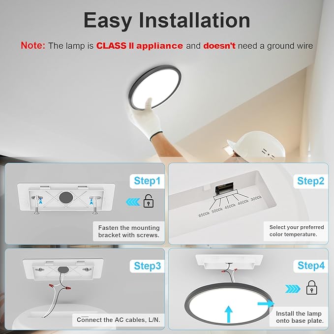 VOLISUN 12Pack 5CCT LED Flush Mount Ceiling Light, 7 inch Dimmable Ultra-Thin LED Ceiling Light Fixture, 3000K-6500K Selectable, 15W LED Ceiling Lights for Bedroom, Kitchen, Closet and Hallway (Black)
