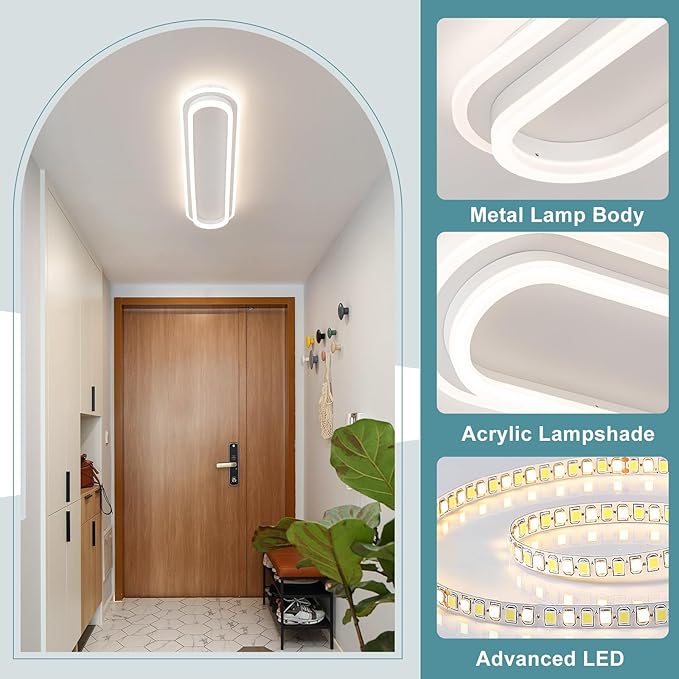 Modern Linear Ceiling Light, 31.5Inch Dimmable LED Flush Mount Ceiling Lamp with Remote Control, Long Kitchen Ceiling Light Fixture for Living Room Dining Room Bedroom Hallway (White)