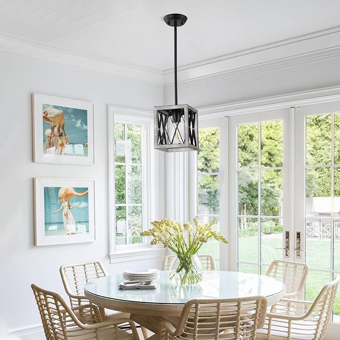 KEESFU Farmhouse Pendant Light with Metal Cage,1 Light Pendant Lighting for Kitchen Island,39 Inch Adjustable Rods for Flat and Slop Ceiling,Kitchen Island Hallway Foyer(2pack