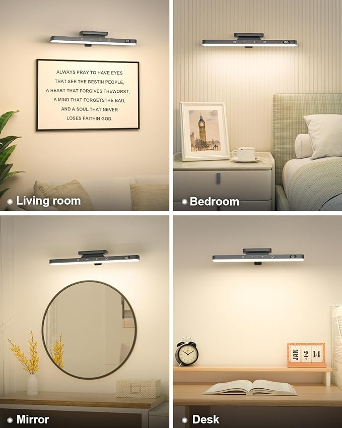 WILLED 3W Picture Lights for Wall, Rechargeable Battery Operated Picture Light, Wireless Wall Light with Remote, Dimmable & Timer Art Lighting for Paintings Wireless, Magnetic Gallery Light, Black