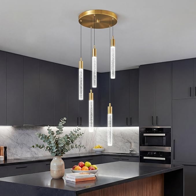 Modern Light Fixture Kitchen Island Pendant Light Dimmable LED Gold Pendant Lights Mini Crystal Pendant Lighting for Bedroom Dining Room Living Room（5-Light ）