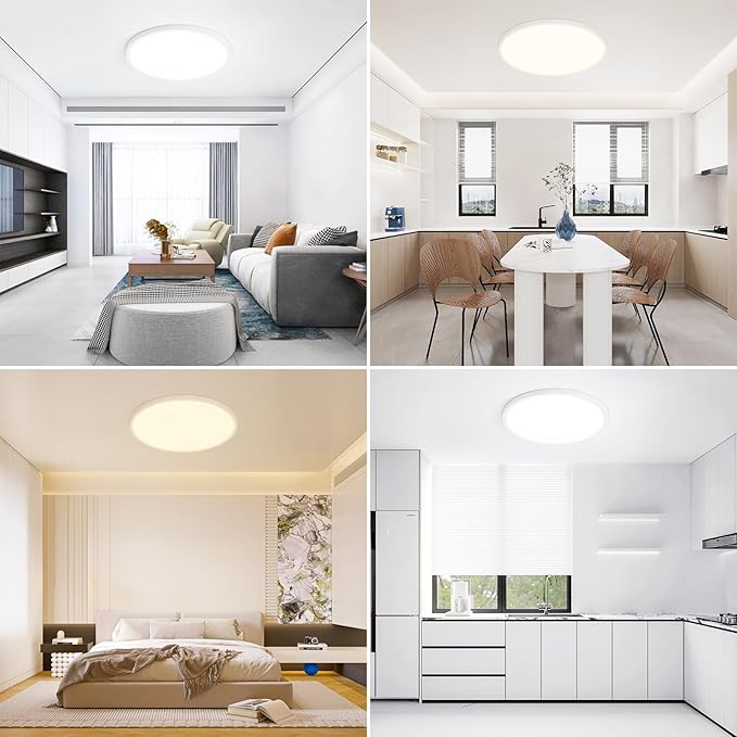 Modern 12'' Led Ceiling Light Fixture, 0.67 Inch Ultra Thin Flush Mount, Brightness Dimmable & 3000K/4500K/6000K Selectable, 22W 2200LM, White, for Bedroom, Kitchen, Dining Room, Home Office, Hallway