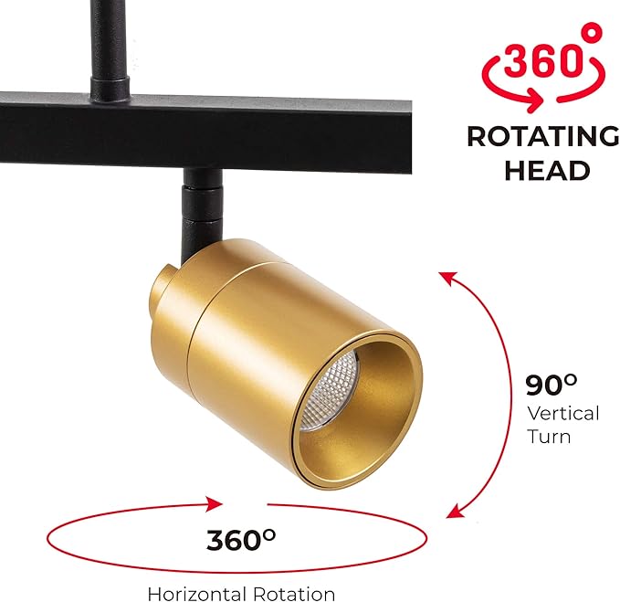 Shura - 4-Light Black and Brass Integrated LED Track Light Pendant w/Rotatable Spotlight Heads, Hanging Ceiling Spotlight Fixture, 3000K, 1960 Lumens