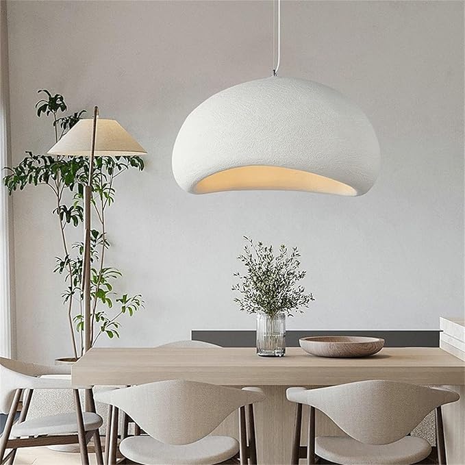 JAYMP 50cm Wabi Sabi Pendant Light for Dining Room Kitchen Island Hallway Restaurant Modern Hanging Lamp E26 Base Japanese Style Bird Nest Shape Lighting Fixture (Matte White,B Shape, 50cm/19.7in)
