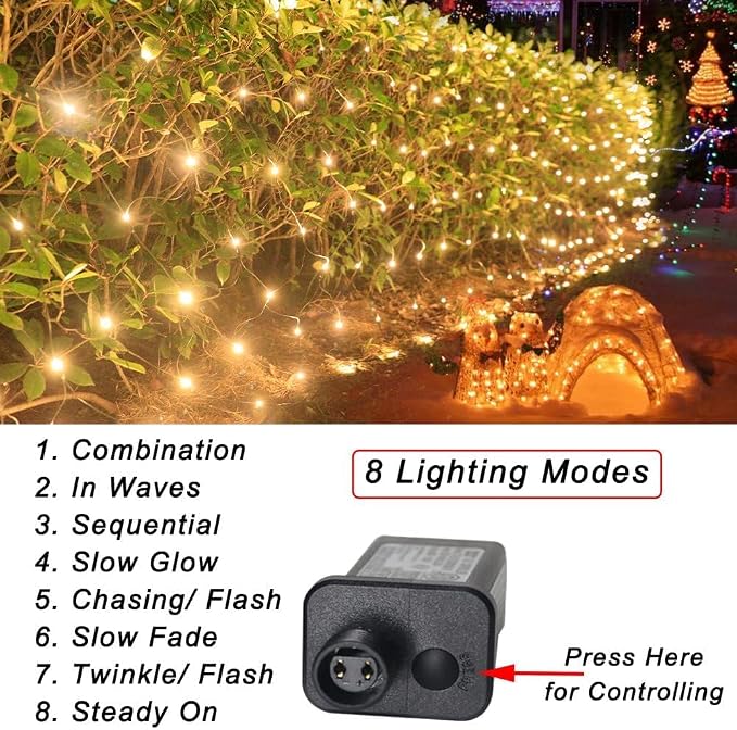 Pooqla Net Lights, 300LED Christmas Outdoor Mesh Light, 14.8x4.9 ft Fairy String Mesh Light 8 Modes Green Wire, Connectable Waterproof Net Lights for Bushes Tree Yard Christmas Decor, Warm White