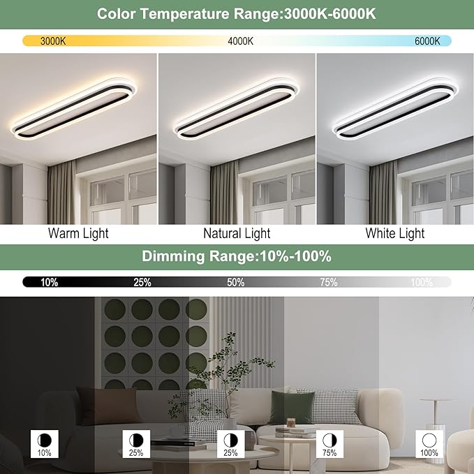 Modern Linear Ceiling Light, 31.5Inch Dimmable LED Flush Mount Ceiling Lamp with Remote Control, Long Kitchen Ceiling Light Fixture for Living Room Dining Room Bedroom Hallway (Black)
