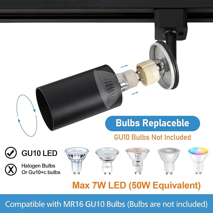Plug in Track Lighting with Power Cord, 3-Light GU10 Track Lighting Kit with Track Rail, Modern Kitchen LED Lighting Fixtures Ceiling Wall Spot Light, 13FT Plug Cord, Black (No Bulbs)