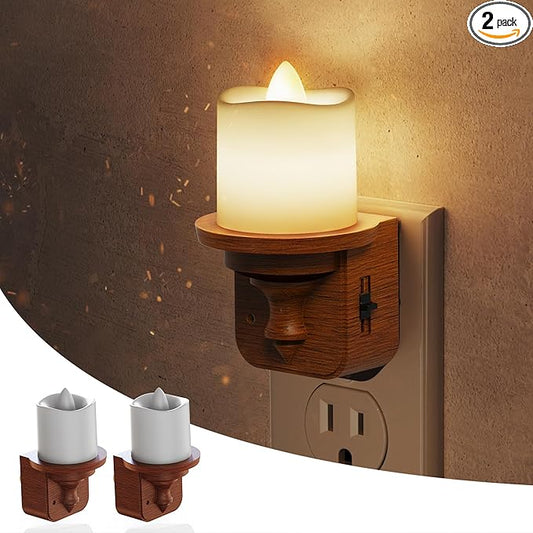 L LOHAS LED Night Light, 2 Pack Flameless Candle Night Light Plug in, Dusk to Dawn Sensor, 0-100LM Dimmable Nightlight, 3000K Soft White, Vintage Decorative Night Lights for Hallway Bathroom