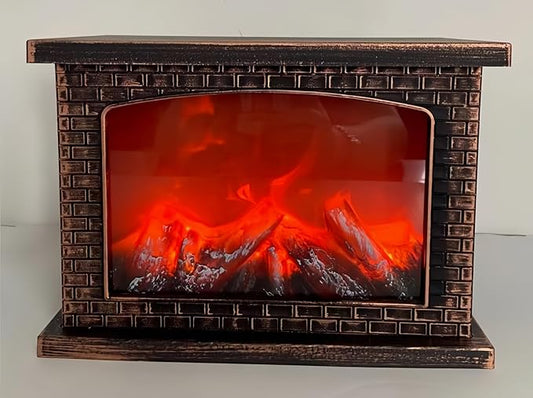 Simulated LED Fireplace Lantern USB & Battery Powered Flameless Light with Emulation Flame Table Decorative Lamp Copper Fireplace Ornament for Cozy Home Decor Free Standing Electric Log Burner