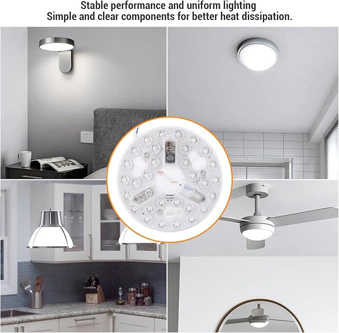 Pomya 5.3 Inch LED Retrofit Light Kit for Ceiling Fan Light Replacement Panel, 3000K 4200K 6500K Color Temperature Adjustable, Dimmable 15W Round LED Light CRI90