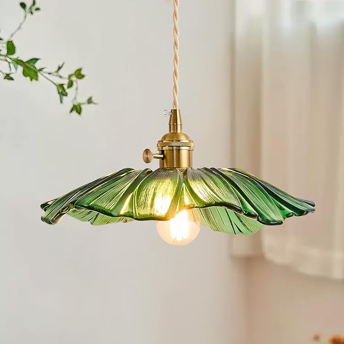 Pendant Light Kitchen Lights Glass Hanging Light Fixture Folwer Light Pendant Lights Modern Lighting for Bedroom Kitchen Hallway Bathroom Green Sunflower