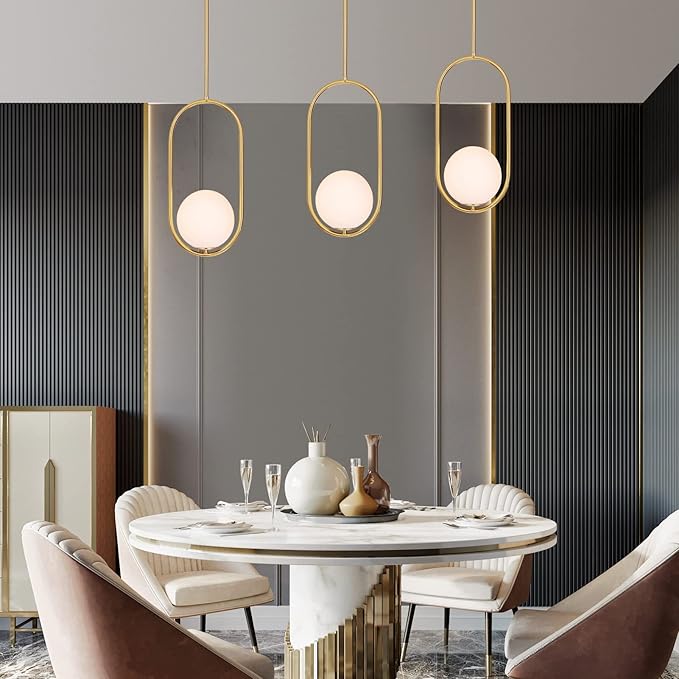 Modern Pendant Lighting Gold Hanging Light Fixture for Sloped Ceiling,Brass Pendant Lighting Fixture Pendant Chandelier Globe Pendant Light for Kitchen Island,Dinning Room Bedside Lighting