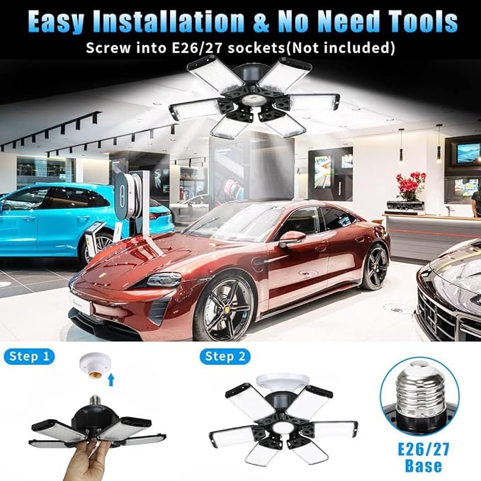 2Pack 160W Garage LED Light - 16000LM, 6+1 Multi-Position Panels, 6500K, Easy-Install, Workshop/Basement Bay Light