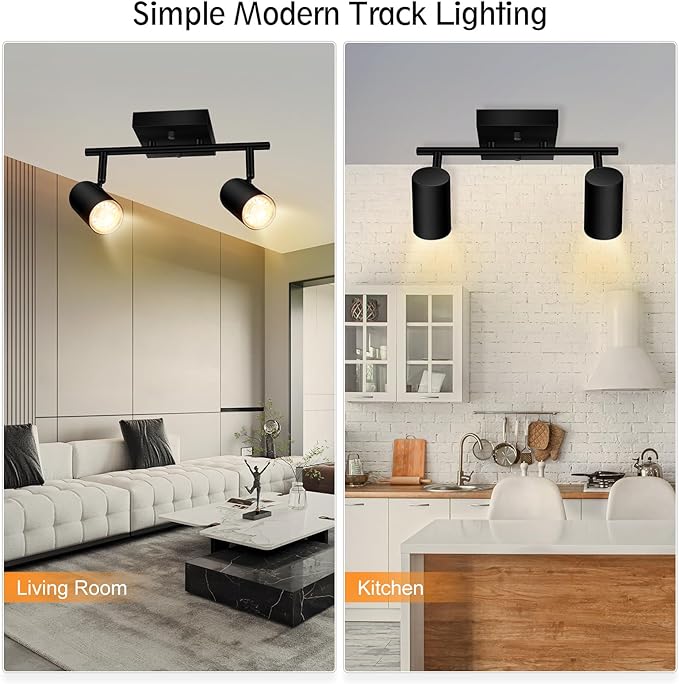 BoostArea 2-Light Track Lighting Kit, LED Track Lighting with GU10 Socket, Flexibly Rotatable Light Heads, Modern Track Lighting Fixtures Ceiling for Kitchen, Bedroom, Living Room, Bulb Not Included