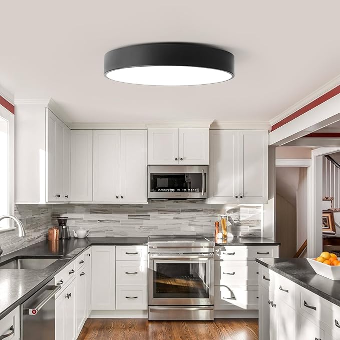 4-Light Close to Ceiling Lamp,18 inch Large Size Matted Black Metal Shade Flush Mount Ceiling Light Fixtures, E12 Socket Lamp for Living Room Bedroom Kitchen Island Dining Room