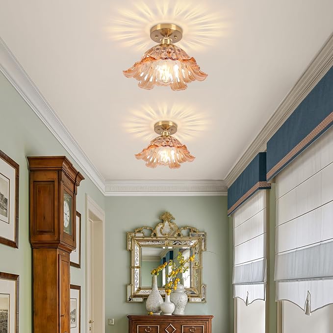 Semi Flush Mount Ceiling Light,Hallway Vintage Lights E26 Fixture Ceiling Green 11" Vintage Light Fixtures for Closet Hallway Kitchen Dining Room