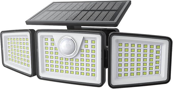 daphino 2500LM Solar Lights Outdoor with Motion Sensor,3 Head 270° Wide Angle Street Area Lights,IP65 Waterproof Security Lighting with 3 Modes(Non-Remote,1 Pcs)