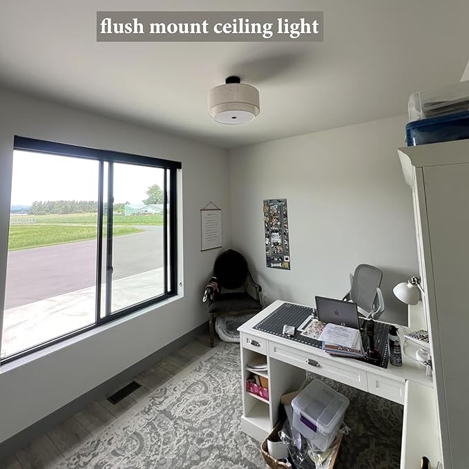 FRIDEKO HOME 3 Light Semi Flush Mount Ceiling Light Modern Close to Ceiling Light Fixture with 2-Layer Fabric Shade Light Fixtures Ceiling Mount for Bedroom Living Room Kitchen Foyer Hallway