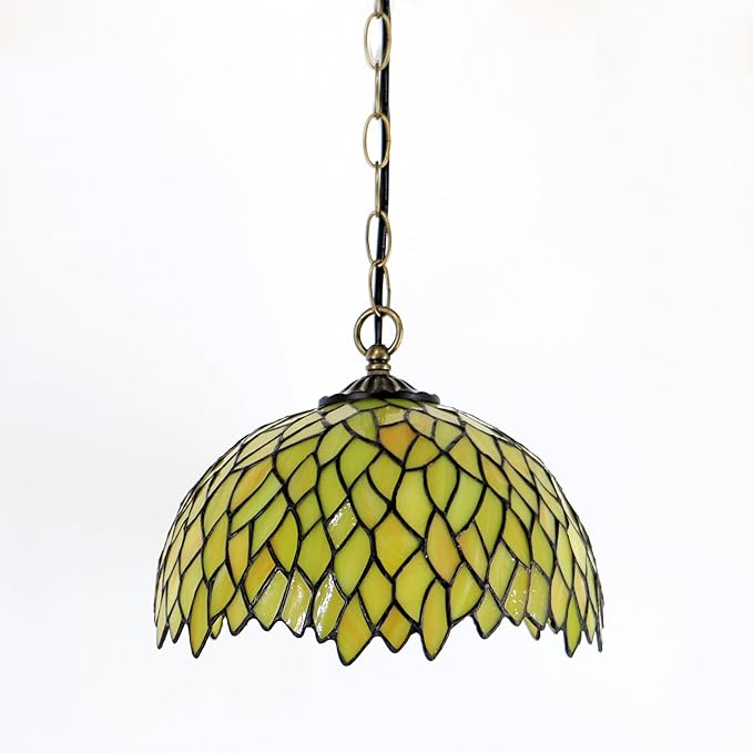 Tiffany Pendant Light Plug in Stained Glass Hanging lamp 12X12X181 Inch Hanging Lamp Living Room Bedroom Kitchen Dining Room Office(Yellow Wisteria)