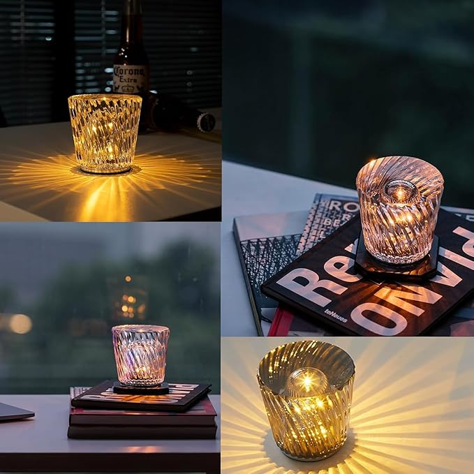 Crystal Diamond Table Lamp USB Charging Touch Lamp K9 Crystal Table Lamp with 3 Color, Diamond Lamp for Nightstand Bedroom Livng Room Decor Christmas Gifts (Style C, 3 Color)