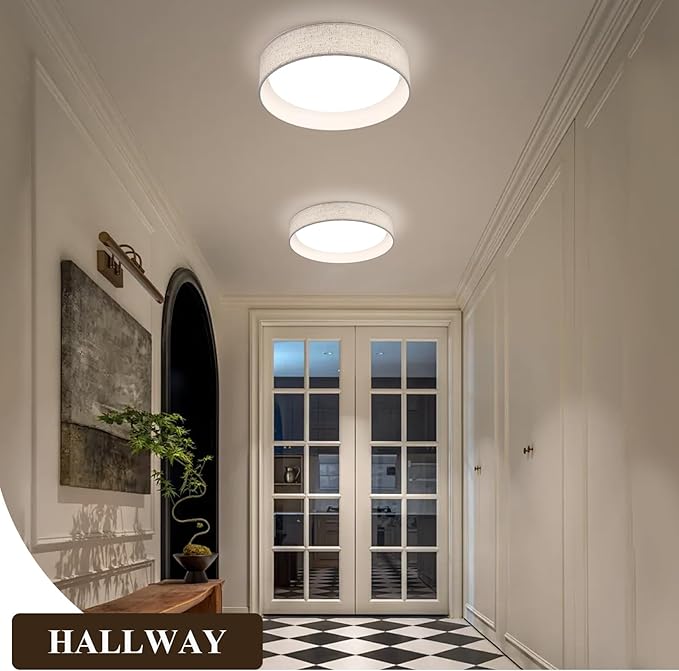 LED fabric drum ceiling light,13" semi flush mount light,24W Kitchen Lighting Fixture Ceiling Mount, Dimmable Drum Ceiling Lighting Fixture 5CCT for Bedroom, Bathroom, Living Room, Kitchen