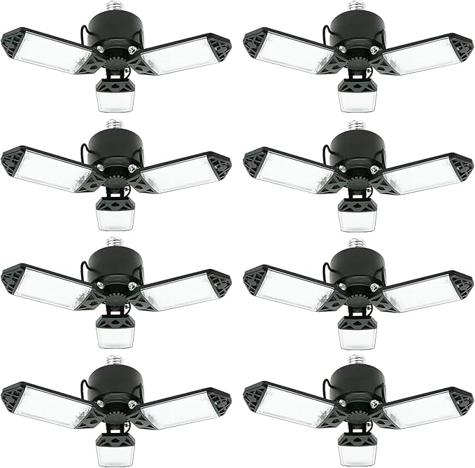 LED Garage Light, 80W 8000 Lumen Ceiling Lights with 3 Adjustable Panels, 6500K Daylight Light Bulb Fixture LED Lights for Garage, Workshop (80W 8Pack)