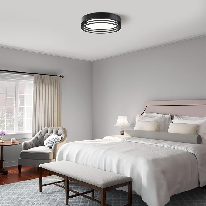 Black Flush Mount Ceiling Light, Modern Dimmable LED Light Fixture, Minimalist Metal Ceiling Lamp for Bedroom Kitchen Laundry Room Hallway Entry 2700 K - 6000 K 5CCT 11.8 Inch