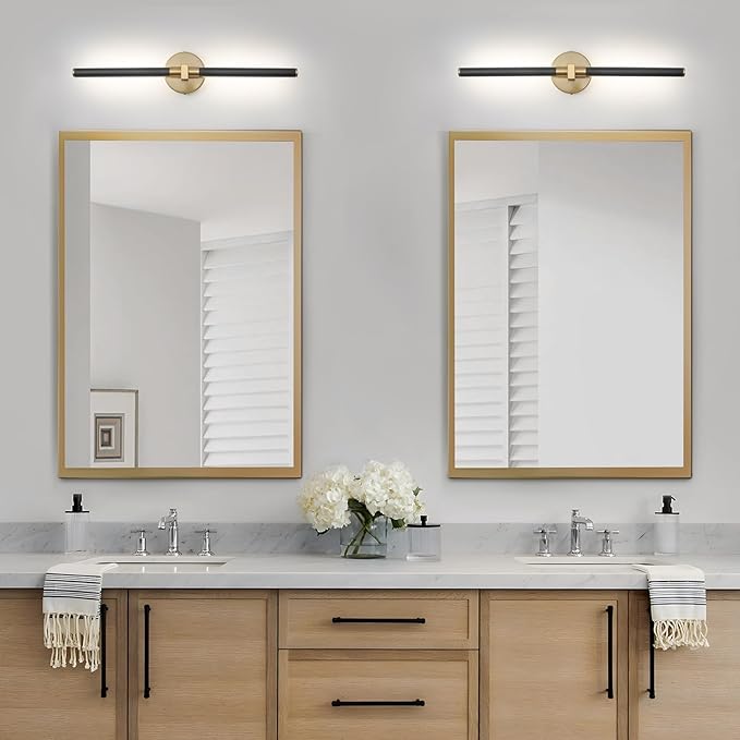 2026 Upgrade Black and Gold Vanity Light, 18W Brighter 24" Gold Bathroom Light Fixtures Linear Modern LED Bathroom Vanity Lighting Fixtures Over Mirror Light Bar Sconce, 360° Rotable 4000K CRI 90+
