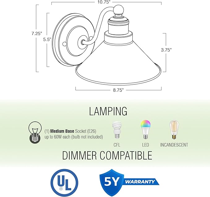 Kira Home Welton 11" Modern Farmhouse Vanity Light with Funnel Shade, Industrial Silver Wall Sconce Bathroom Light, Brushed Nickel Finish