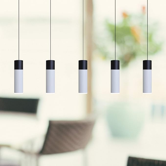 Vela 5 Mini Pendant Lighting Black-White - LED Hanging Light Fixture for Kitchen Island, Bar, Foyer - Cluster Pendants - Dimmable, Adjustable Wire, Lamp Bulb Included