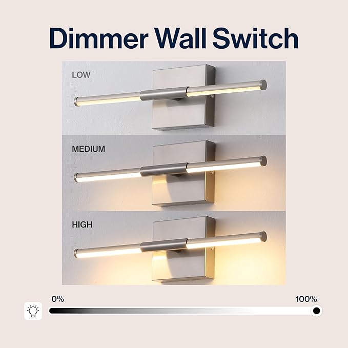 JONATHAN Y 16.25" Nickel Modern Dimmable Integrated LED Wall Sconce, Minimalist Adjustable Metal Vanity Light for Bathroom Mirror, Bedroom, Hallway, 3000K, ETL Listed (JYL7039E)