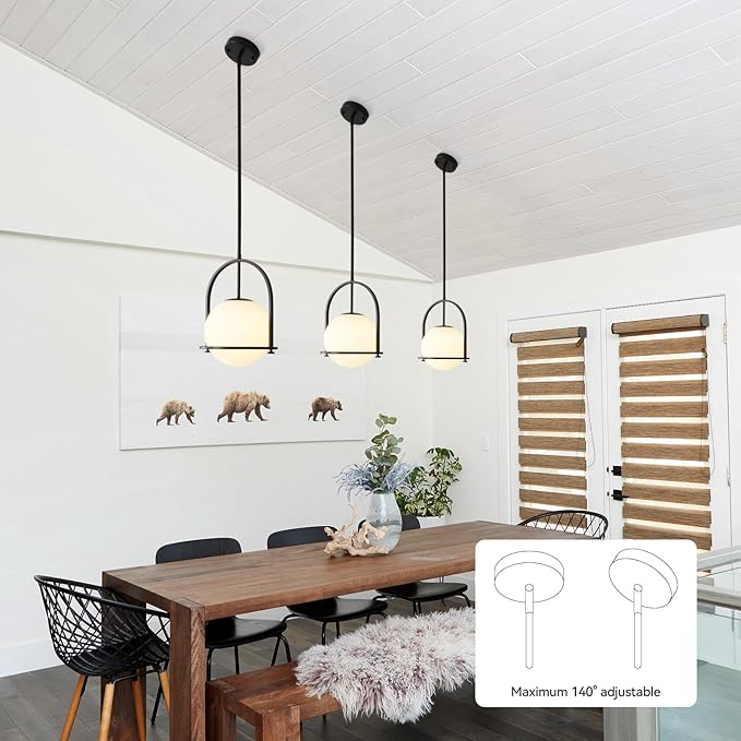 youngrender Modern Black Schoolhouse Pendant Light Fixture, 6" Black Globe Pendant Lighting with Hanging Adjustable Height, One Light Milk Glass Chandelier for Kitchen Island Dining Room Hallway