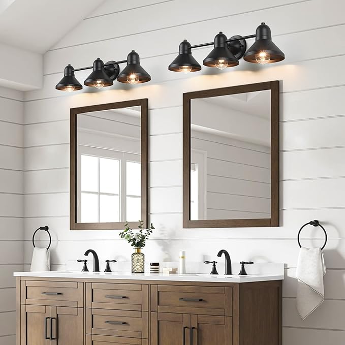 Bathroom Light Fixtures, 3-light Vanity Light Over Mirror, Matte Black Metal Bathroom Light, Modern Farmhouse Rustic Industrial Indoor Wall Mount Lighting Sconce for Living Room Cabinet Hallway