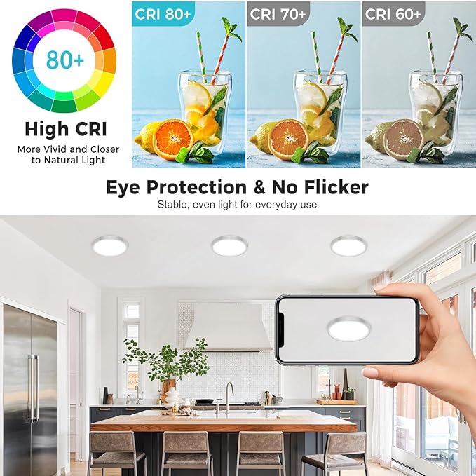 libtit 2Pack 13inch LED Flush Mount Ceiling Light, Dimmable & 5Color Temperatures (3000K-6500K), 24W Round Slim Brushed Nickel Light Fixture for Bedroom Livingroom Garage Kitchen