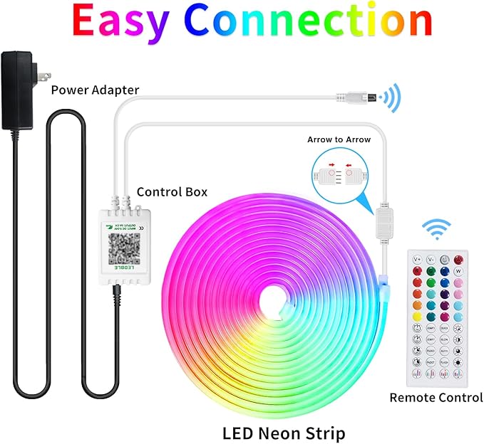 segrass 50ft RGB LED neon Rope Lights LED neon Lights with Remote Control/APP Control IP65 Waterproof Flexible Neon LED Strip Lights for Bedroom Room Outdoors Décor