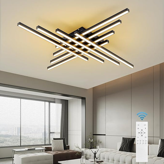 JAYMP 45.7" Modern Ceiling Light with Remote, Black Sputnik Ceiling Lamp, 128W Dimmable LED Lighting Fixture for Dining Room, Living Room, Kitchen Island, 8 Lights