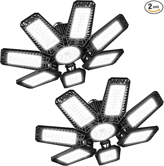 LED Garage Light 2 Pack - 200W 20000LM 6500K LED Garage Ceiling Lights with 7+1 Adjustable Panels, Shop Lights Screw in E26 E27 Bulb Socket for Workshop, Storage Room, Basement, Warehouse