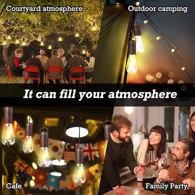 2 Pack Rechargeable Warm Tent Hanging Light Bulb,Portable Outdoor Vintage LED Camping Light,Pendant Hurricane Emergency Lighting Lantern for Hiking Backpacking Fishing Outage Power Failure